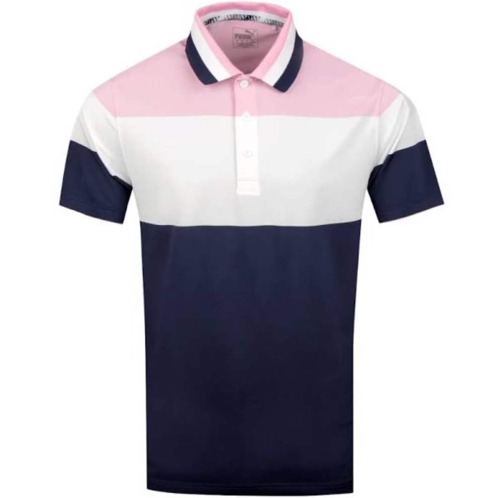 Men's Puma Pink Navy White Nineties Polo - Large Golf